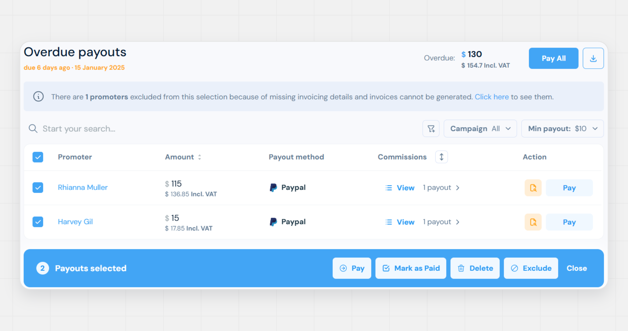 FirstPromoter Payouts Dashboard